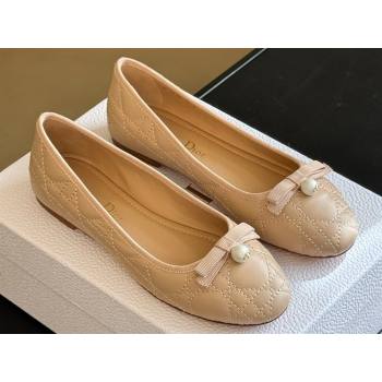 Dior Ballet Flats with Grosgrain bow and Pearl in Nude Quilted Cannage Calfskin 2024 (kaola-23112324)