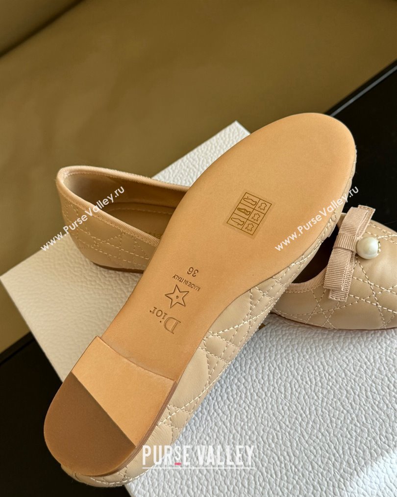 Dior Ballet Flats with Grosgrain bow and Pearl in Nude Quilted Cannage Calfskin 2024 (kaola-23112324)