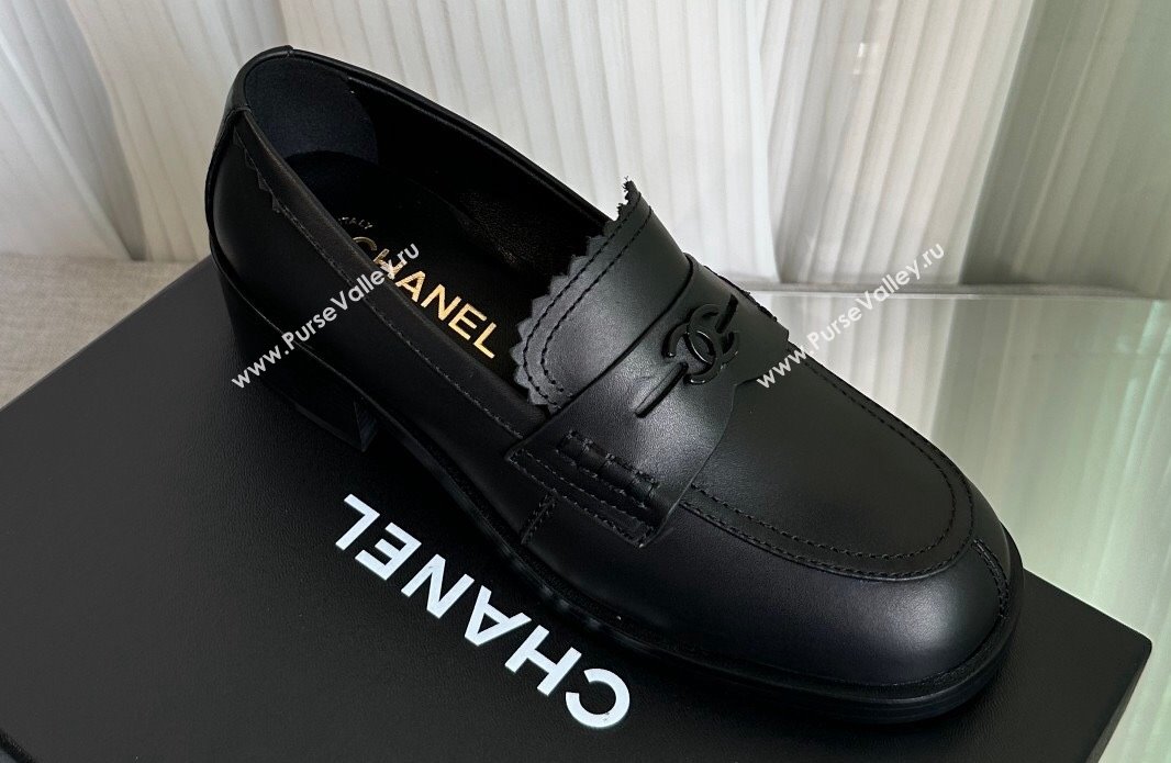 Chanel Heel 4.5cm Calfskin Moccasins G45180 Black 2024 (modeng-23112335)