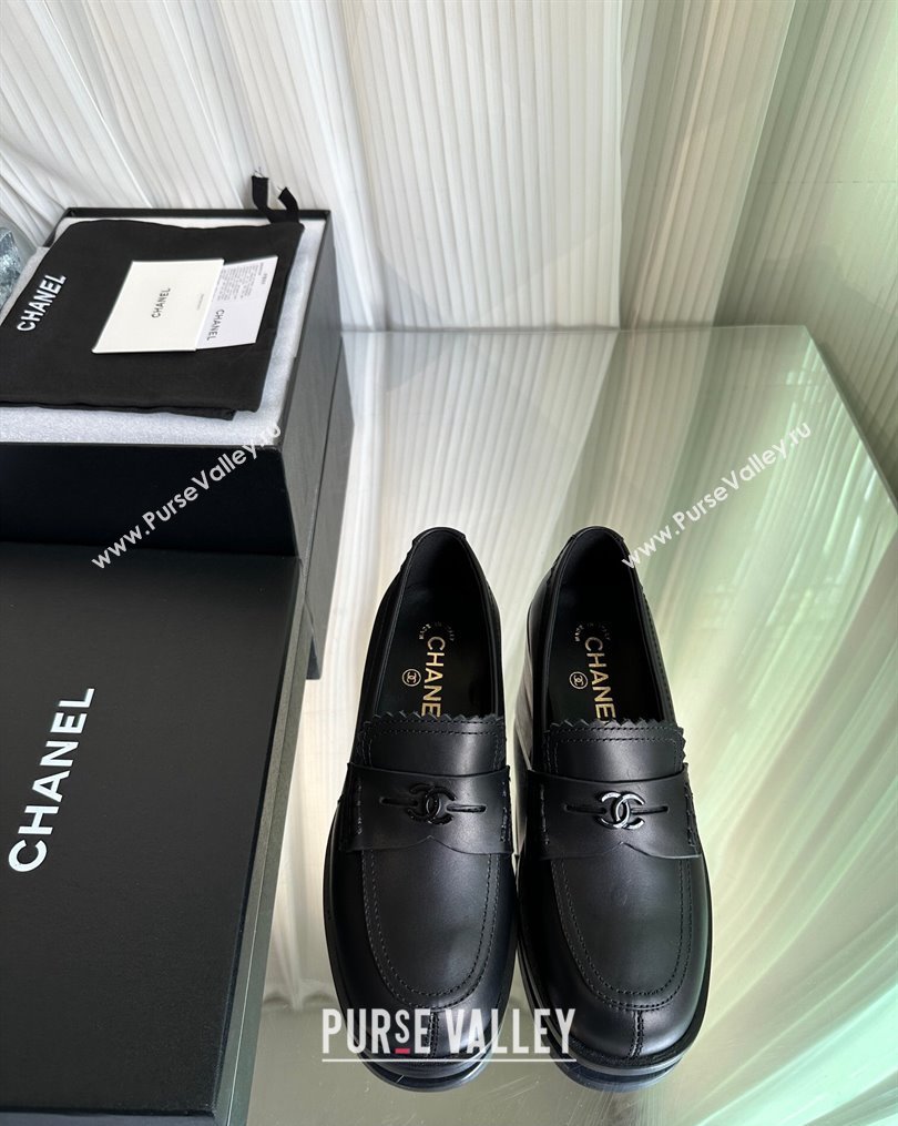 Chanel Heel 4.5cm Calfskin Moccasins G45180 Black 2024 (modeng-23112335)