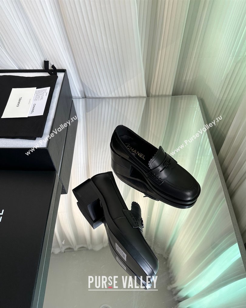 Chanel Heel 4.5cm Calfskin Moccasins G45180 Black 2024 (modeng-23112335)