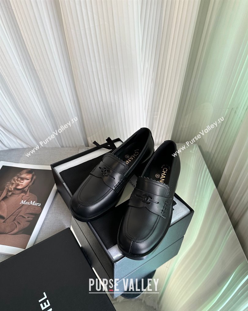 Chanel Heel 4.5cm Calfskin Moccasins G45180 Black 2024 (modeng-23112335)