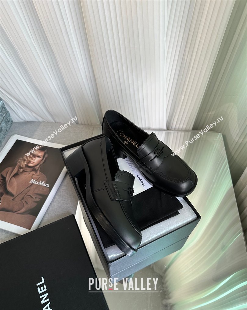 Chanel Heel 4.5cm Calfskin Moccasins G45180 Black 2024 (modeng-23112335)