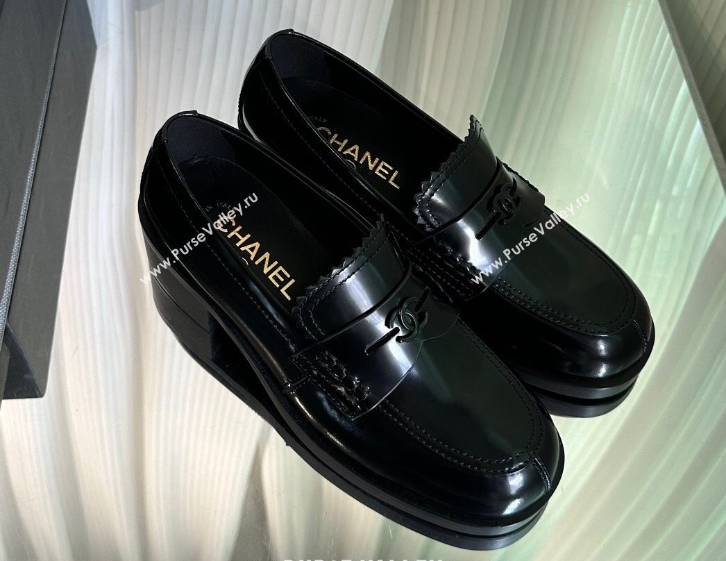 Chanel Heel 4.5cm Calfskin Moccasins G45180 Brushed Black 2024 (modeng-23112338)
