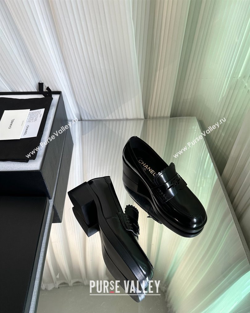 Chanel Heel 4.5cm Calfskin Moccasins G45180 Brushed Black 2024 (modeng-23112338)
