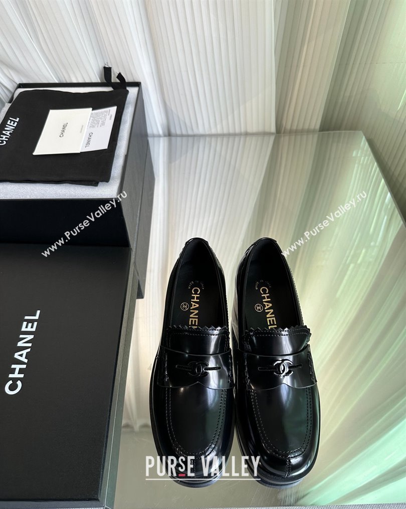 Chanel Heel 4.5cm Calfskin Moccasins G45180 Brushed Black 2024 (modeng-23112338)