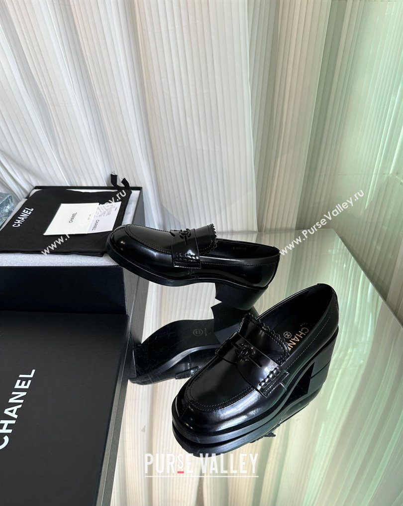 Chanel Heel 4.5cm Calfskin Moccasins G45180 Brushed Black 2024 (modeng-23112338)