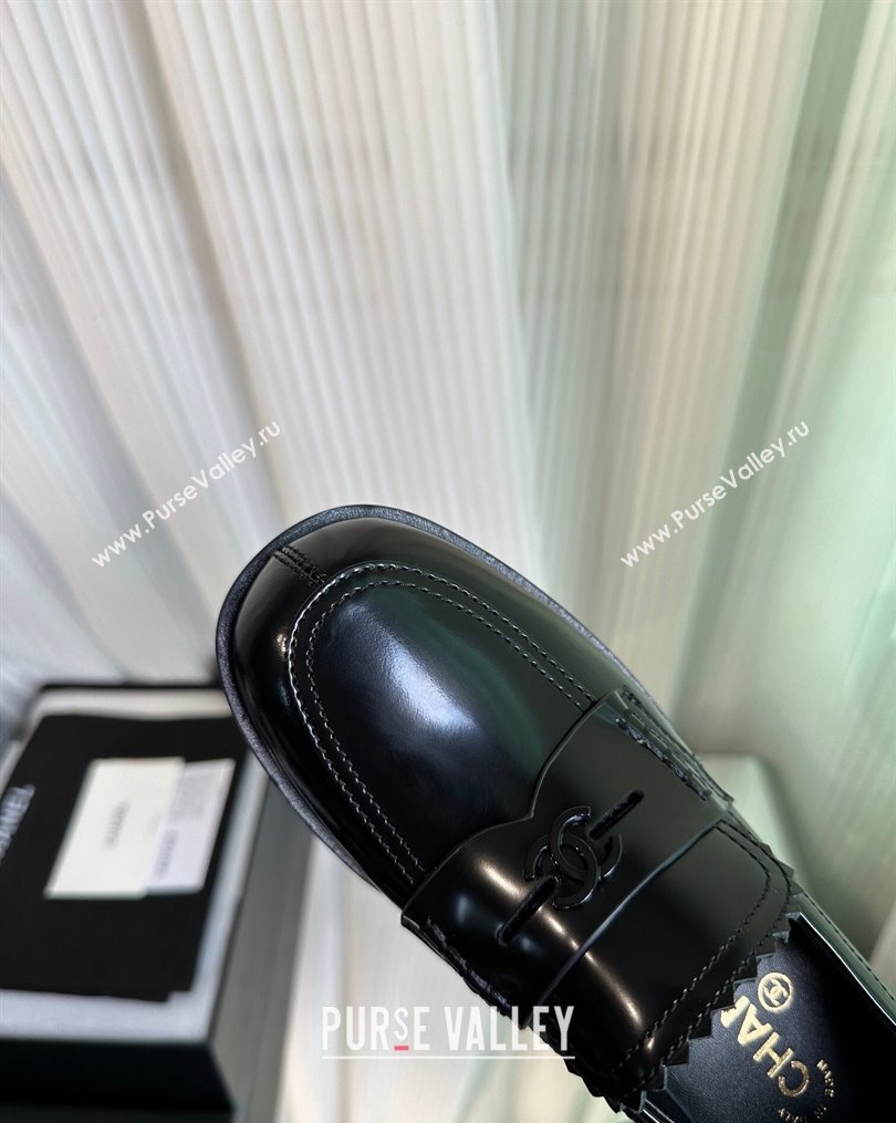 Chanel Heel 4.5cm Calfskin Moccasins G45180 Brushed Black 2024 (modeng-23112338)