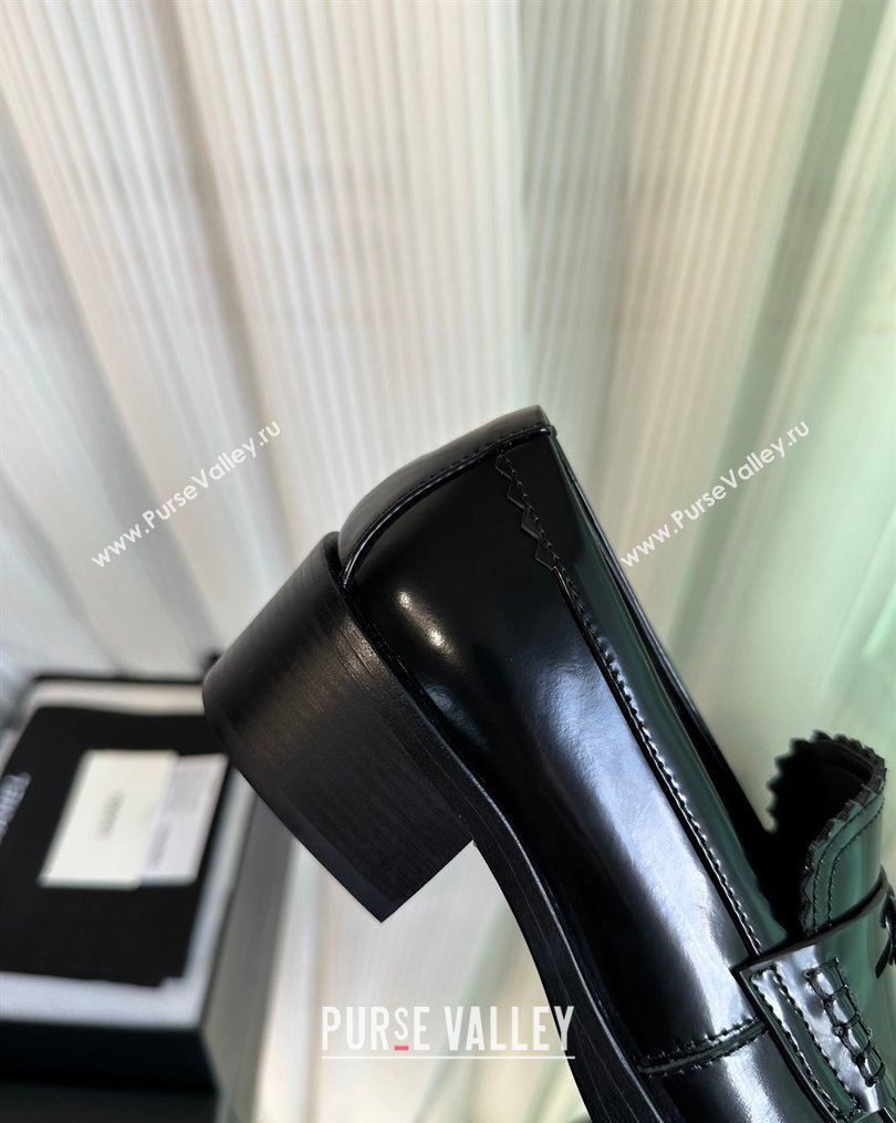 Chanel Heel 4.5cm Calfskin Moccasins G45180 Brushed Black 2024 (modeng-23112338)