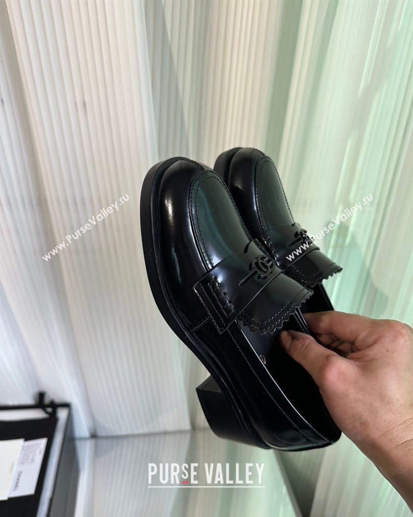 Chanel Heel 4.5cm Calfskin Moccasins G45180 Brushed Black 2024 (modeng-23112338)