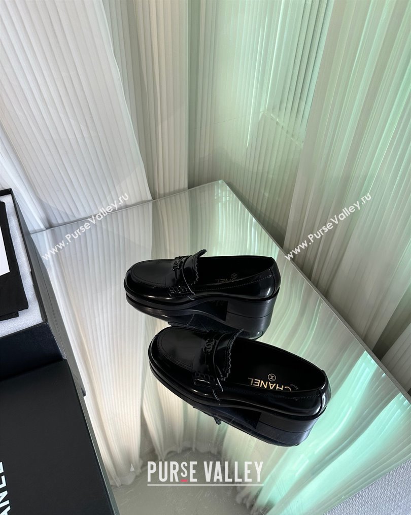 Chanel Heel 4.5cm Calfskin Moccasins G45180 Brushed Black 2024 (modeng-23112338)