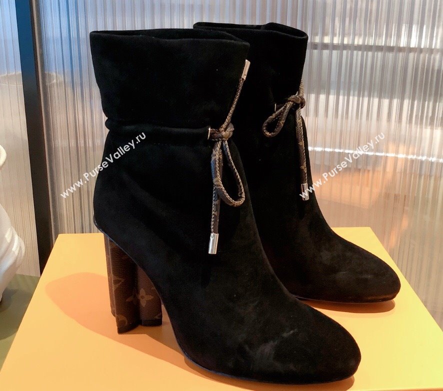 Louis Vuitton Heel 9cm Silhouette Drawstring Ankle Boots in Suede calf leather Black 2024 (modeng-23112404)