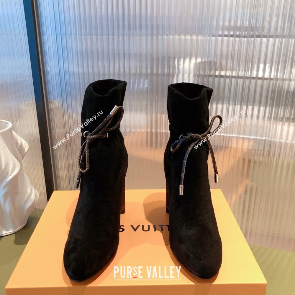 Louis Vuitton Heel 9cm Silhouette Drawstring Ankle Boots in Suede calf leather Black 2024 (modeng-23112404)