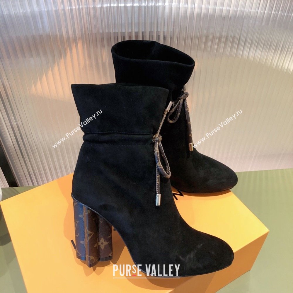 Louis Vuitton Heel 9cm Silhouette Drawstring Ankle Boots in Suede calf leather Black 2024 (modeng-23112404)