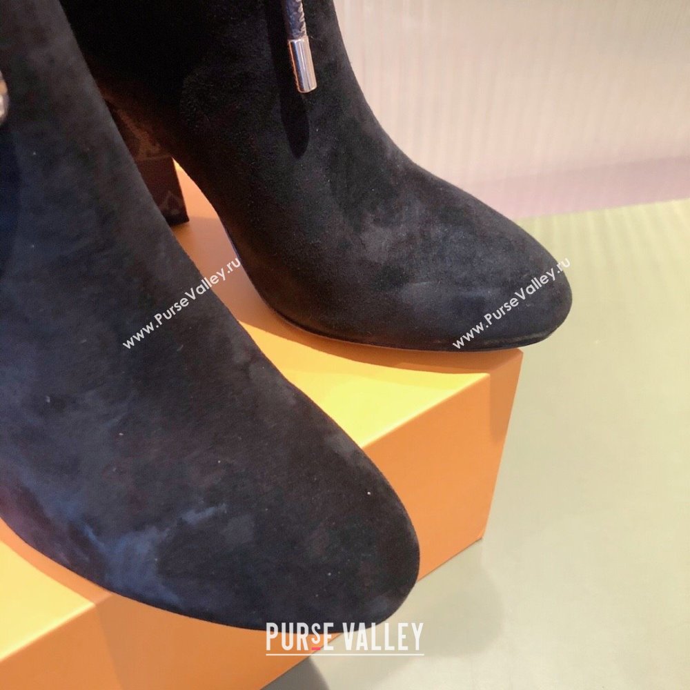 Louis Vuitton Heel 9cm Silhouette Drawstring Ankle Boots in Suede calf leather Black 2024 (modeng-23112404)