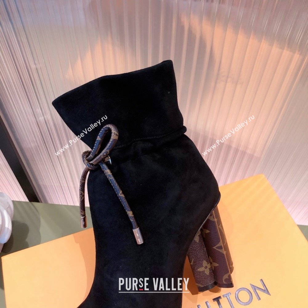 Louis Vuitton Heel 9cm Silhouette Drawstring Ankle Boots in Suede calf leather Black 2024 (modeng-23112404)