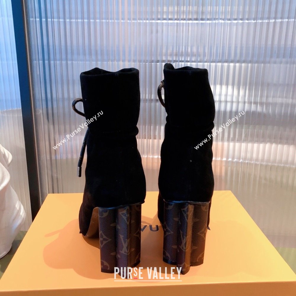 Louis Vuitton Heel 9cm Silhouette Drawstring Ankle Boots in Suede calf leather Black 2024 (modeng-23112404)