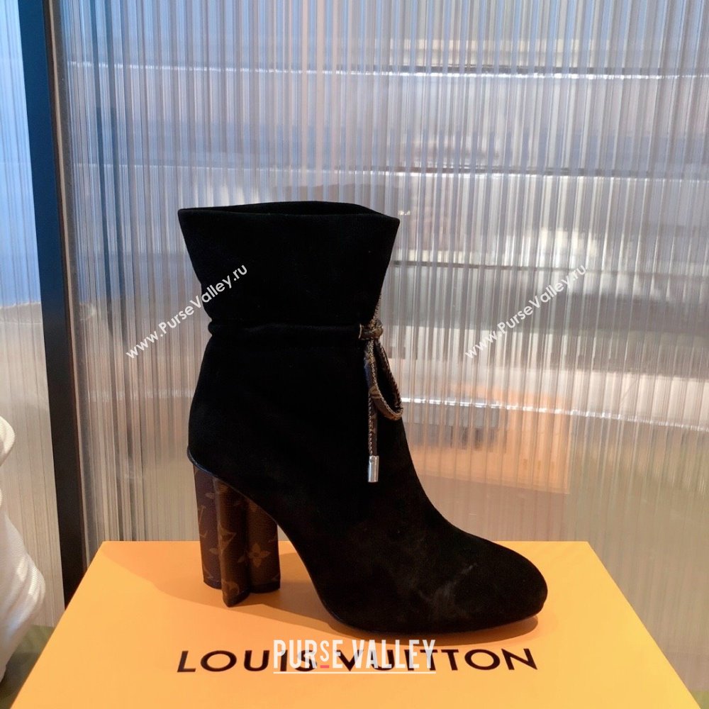 Louis Vuitton Heel 9cm Silhouette Drawstring Ankle Boots in Suede calf leather Black 2024 (modeng-23112404)
