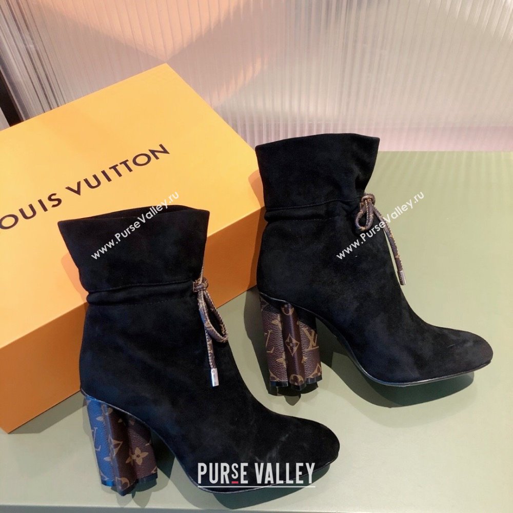 Louis Vuitton Heel 9cm Silhouette Drawstring Ankle Boots in Suede calf leather Black 2024 (modeng-23112404)