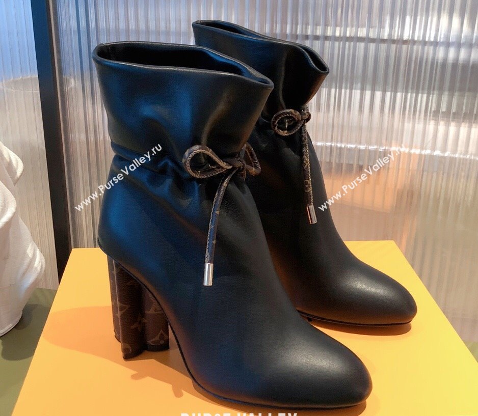 Louis Vuitton Heel 9cm Silhouette Drawstring Ankle Boots in calf leather Black 2024 (modeng-23112405)