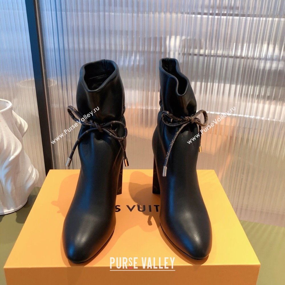 Louis Vuitton Heel 9cm Silhouette Drawstring Ankle Boots in calf leather Black 2024 (modeng-23112405)