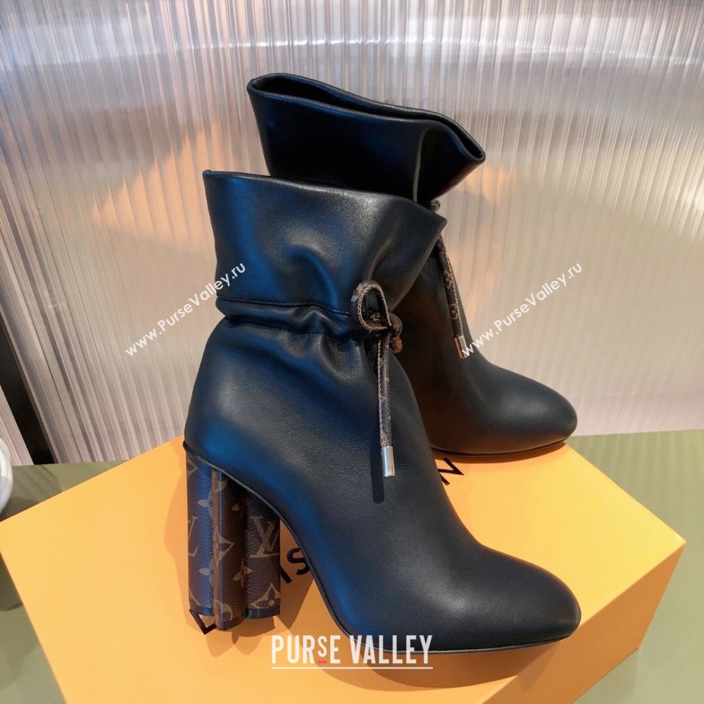 Louis Vuitton Heel 9cm Silhouette Drawstring Ankle Boots in calf leather Black 2024 (modeng-23112405)
