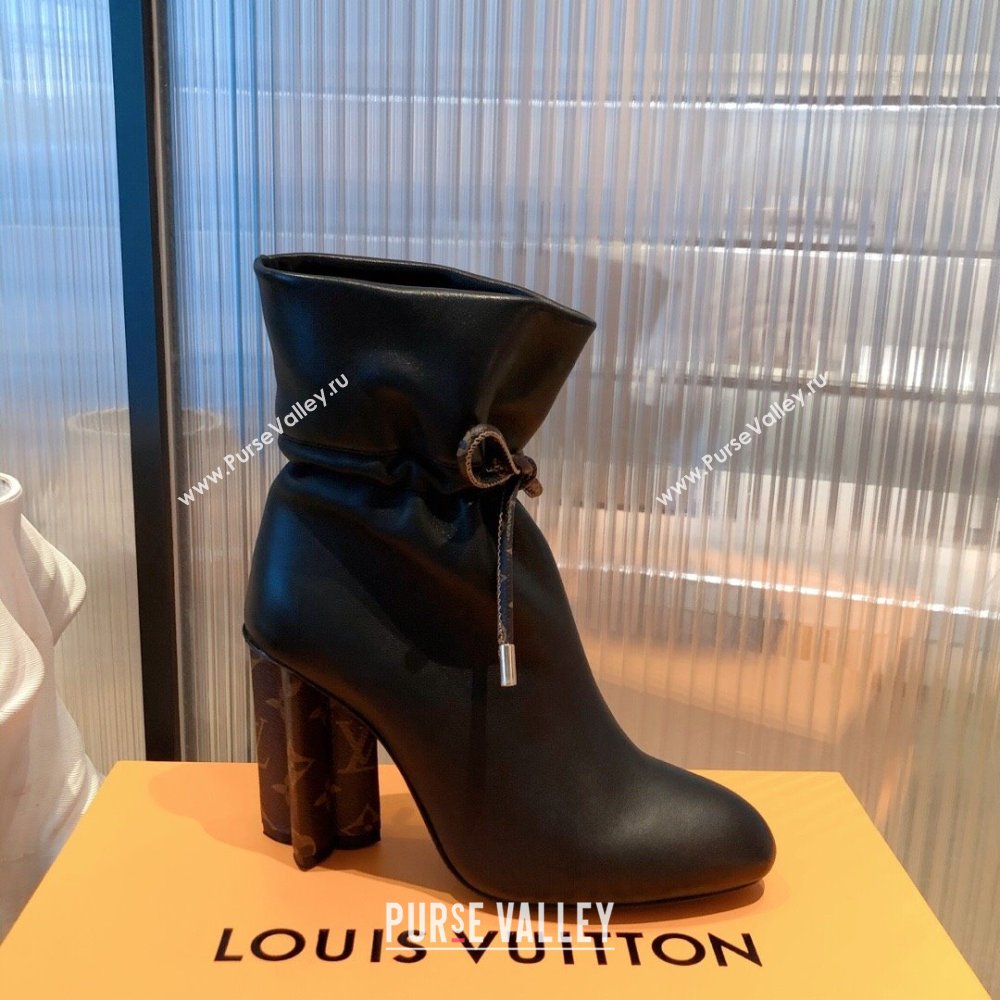 Louis Vuitton Heel 9cm Silhouette Drawstring Ankle Boots in calf leather Black 2024 (modeng-23112405)