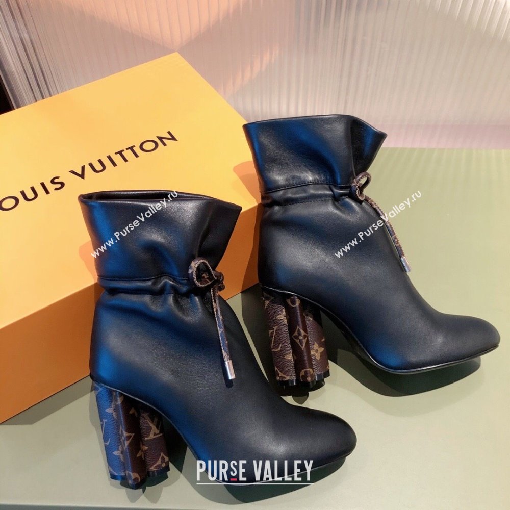 Louis Vuitton Heel 9cm Silhouette Drawstring Ankle Boots in calf leather Black 2024 (modeng-23112405)