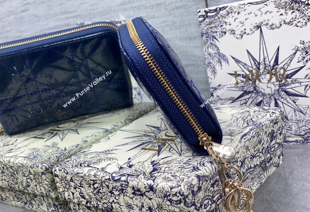 Lady Dior Voyageur Small Coin Purse in Blue Patent Cannage Calfskin 2024 (XXG-23112516)