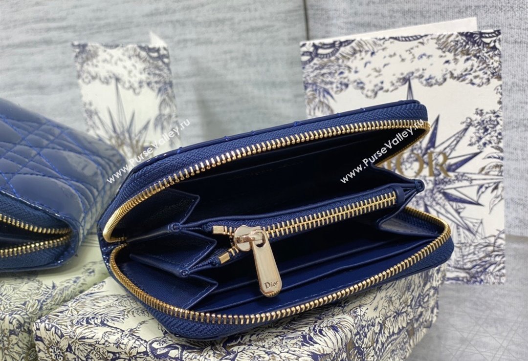 Lady Dior Voyageur Small Coin Purse in Blue Patent Cannage Calfskin 2024 (XXG-23112516)