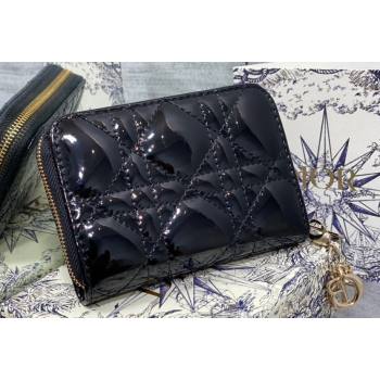 Lady Dior Voyageur Small Coin Purse in Black Patent Cannage Calfskin 2024 (XXG-23112515)