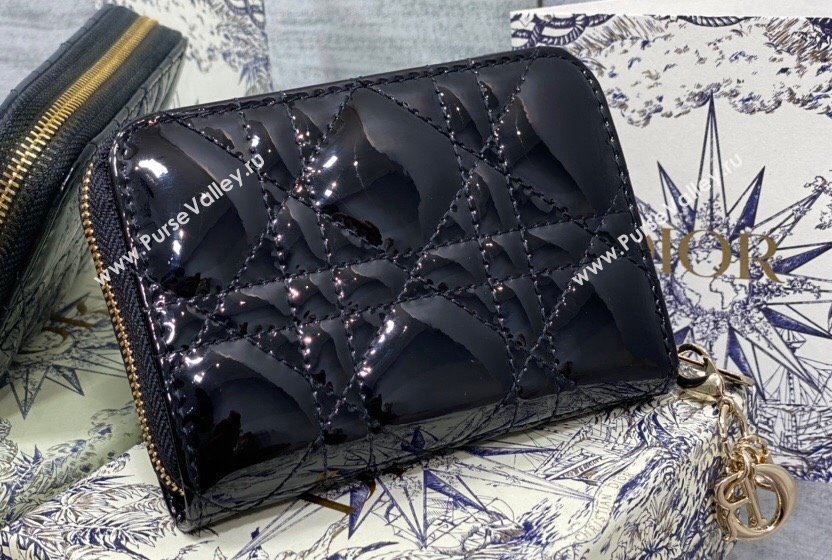 Lady Dior Voyageur Small Coin Purse in Black Patent Cannage Calfskin 2024 (XXG-23112515)
