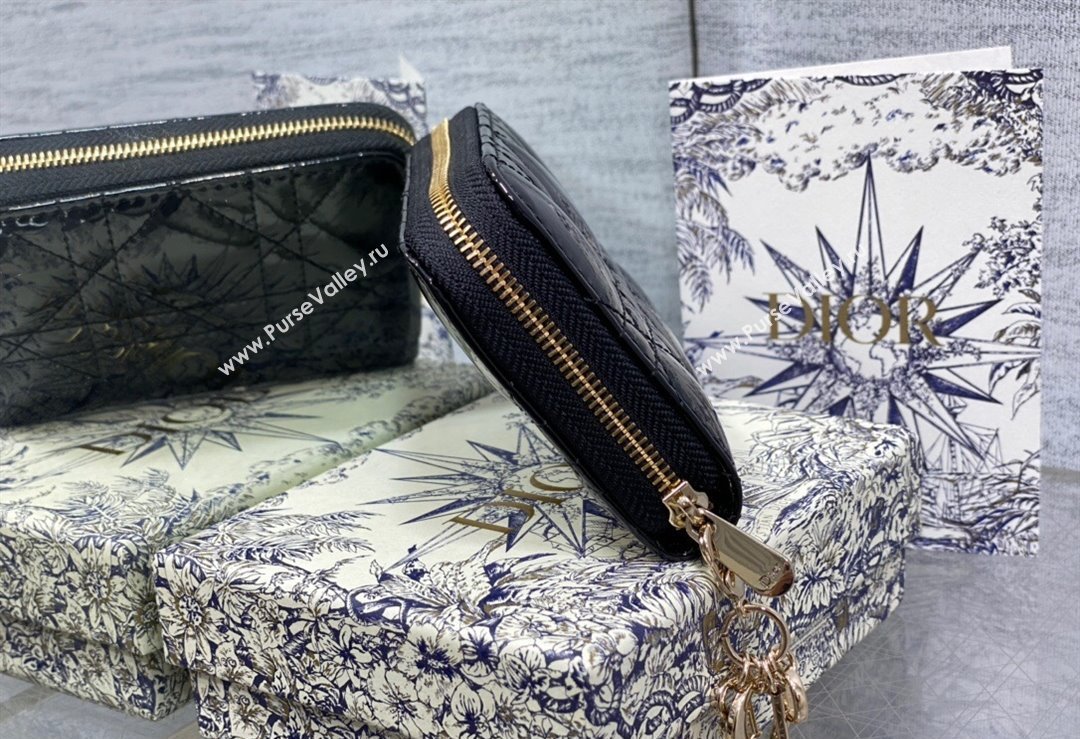 Lady Dior Voyageur Small Coin Purse in Black Patent Cannage Calfskin 2024 (XXG-23112515)