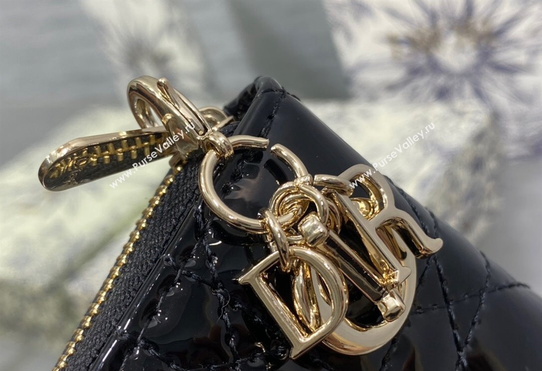 Lady Dior Voyageur Small Coin Purse in Black Patent Cannage Calfskin 2024 (XXG-23112515)