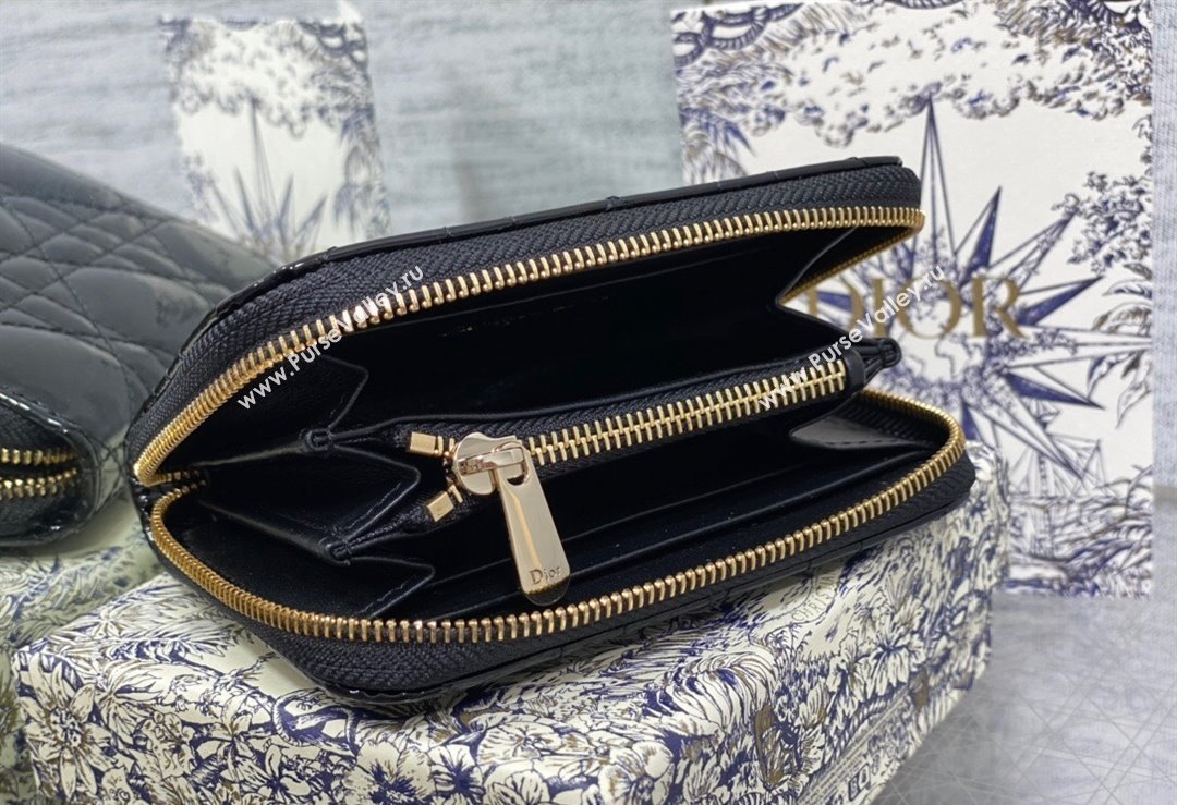 Lady Dior Voyageur Small Coin Purse in Black Patent Cannage Calfskin 2024 (XXG-23112515)