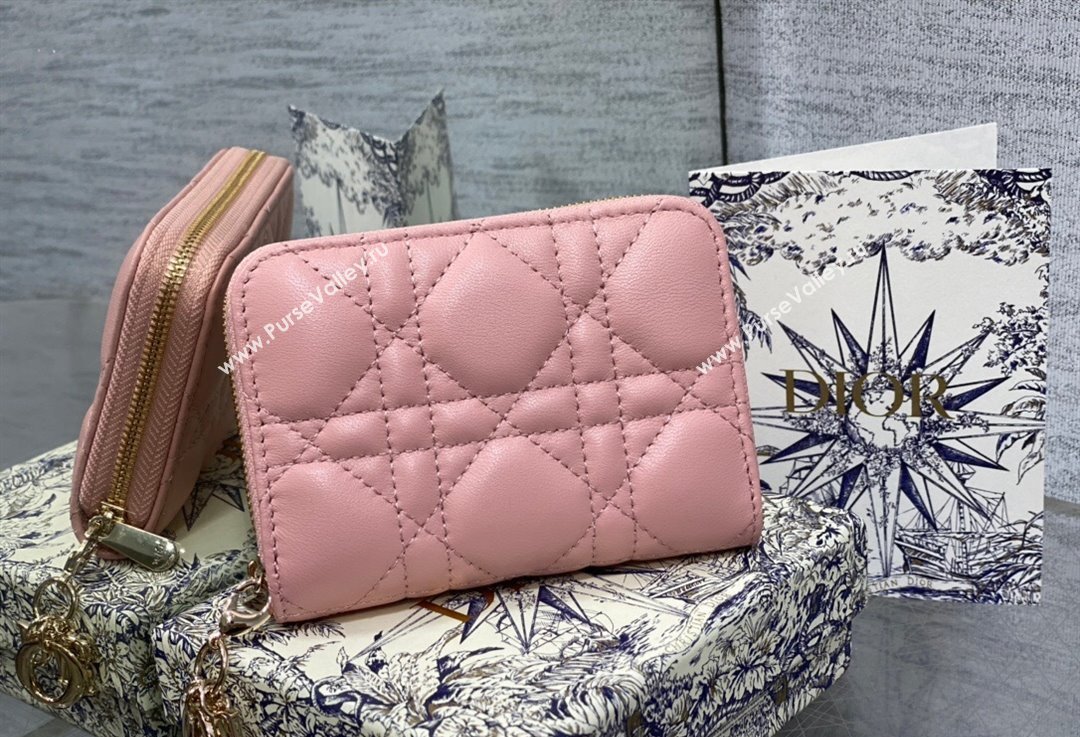Lady Dior Voyageur Small Coin Purse in Pink Cannage Lambskin 2024 (XXG-23112513)