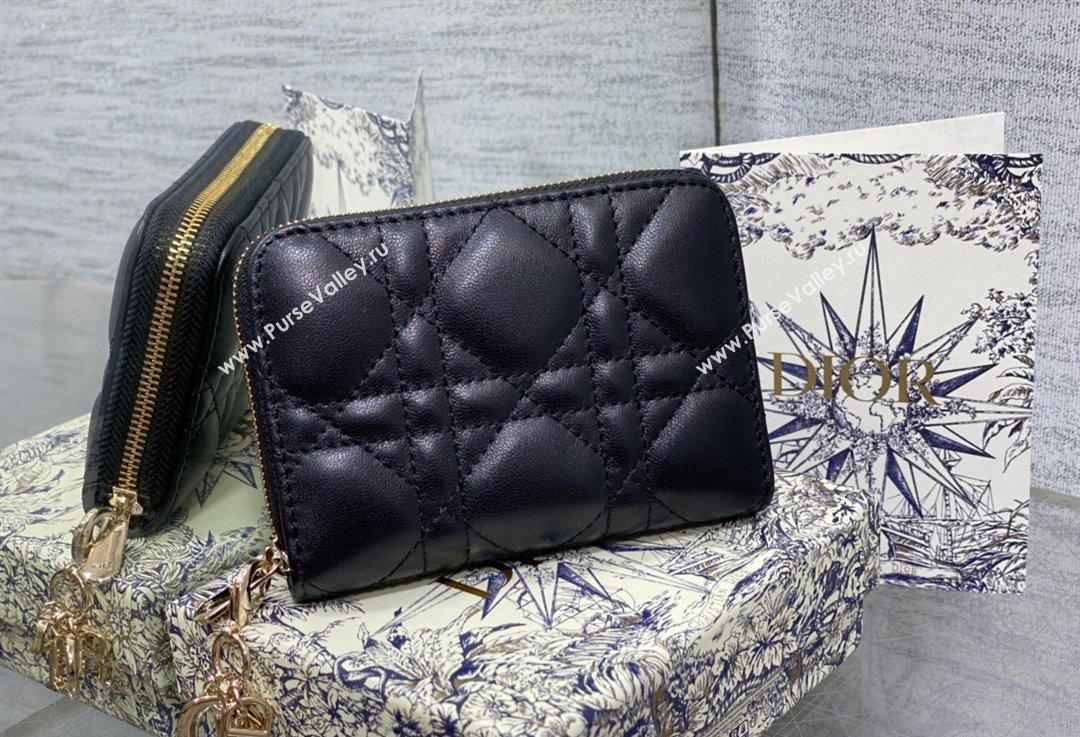 Lady Dior Voyageur Small Coin Purse in Black Cannage Lambskin 2024 (XXG-23112511)