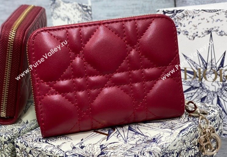 Lady Dior Voyageur Small Coin Purse in Red Cannage Lambskin 2024 (XXG-23112512)