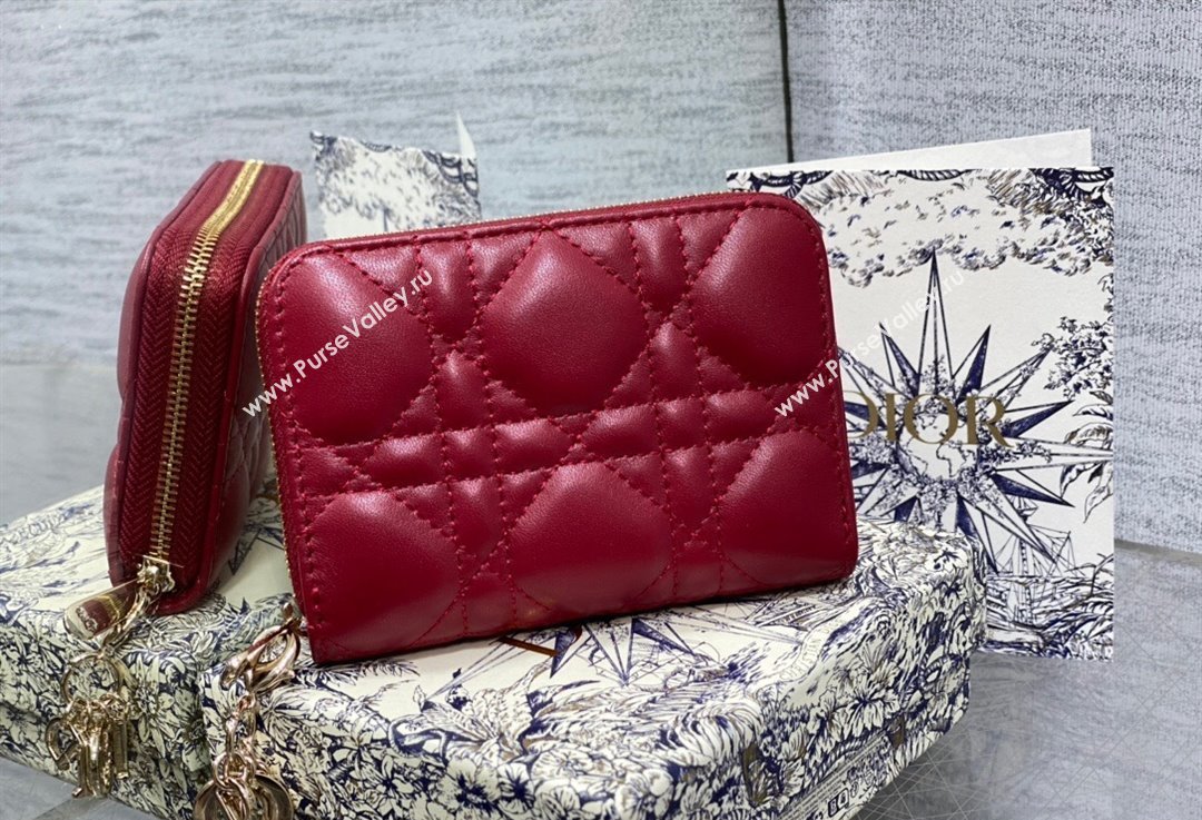 Lady Dior Voyageur Small Coin Purse in Red Cannage Lambskin 2024 (XXG-23112512)