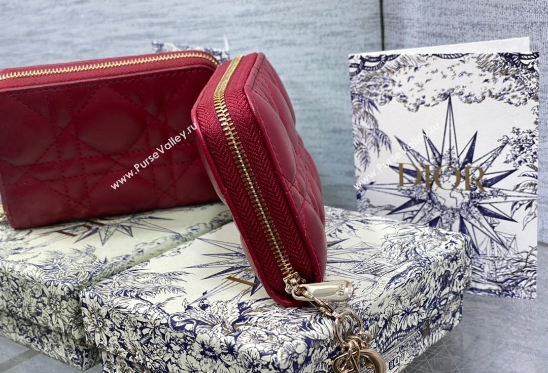 Lady Dior Voyageur Small Coin Purse in Red Cannage Lambskin 2024 (XXG-23112512)