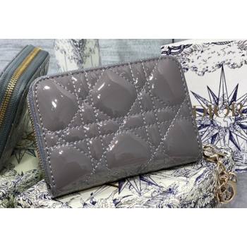 Lady Dior Voyageur Small Coin Purse in Gray Patent Cannage Calfskin 2024 (XXG-23112518)