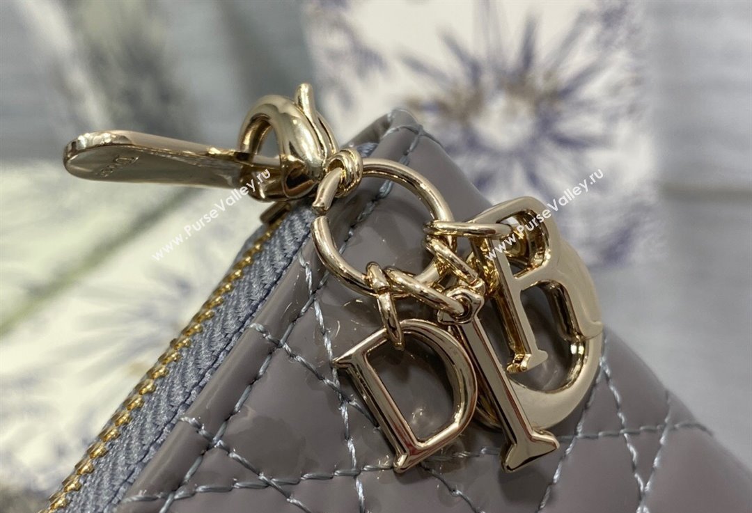 Lady Dior Voyageur Small Coin Purse in Gray Patent Cannage Calfskin 2024 (XXG-23112518)
