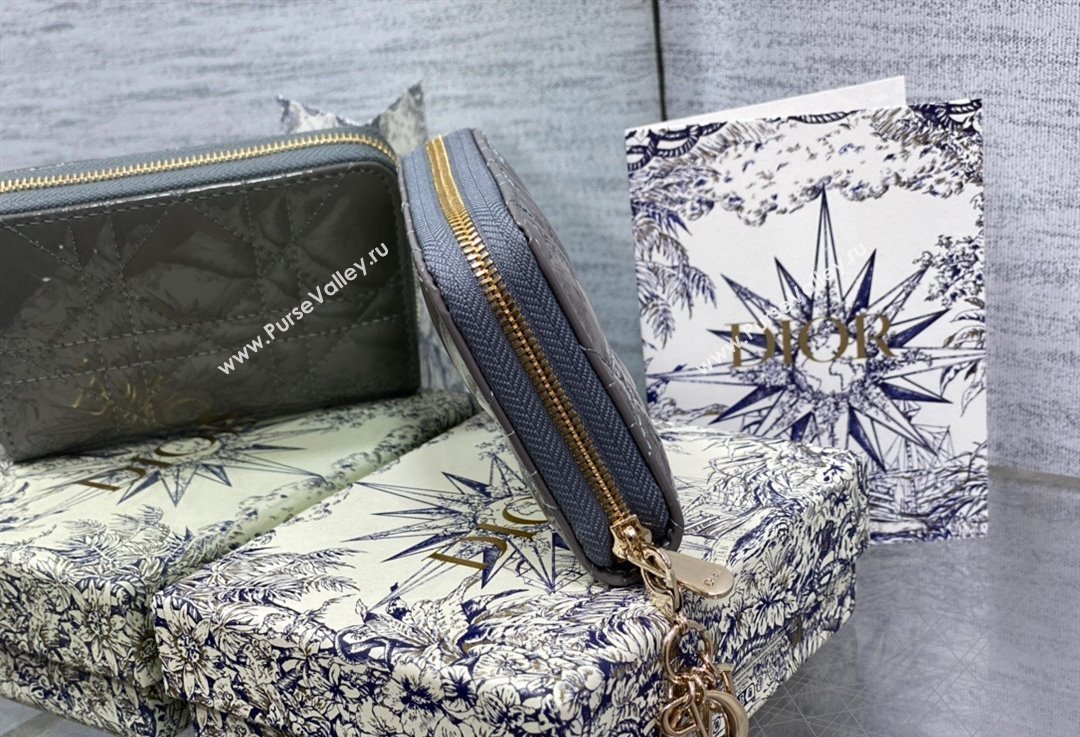 Lady Dior Voyageur Small Coin Purse in Gray Patent Cannage Calfskin 2024 (XXG-23112518)