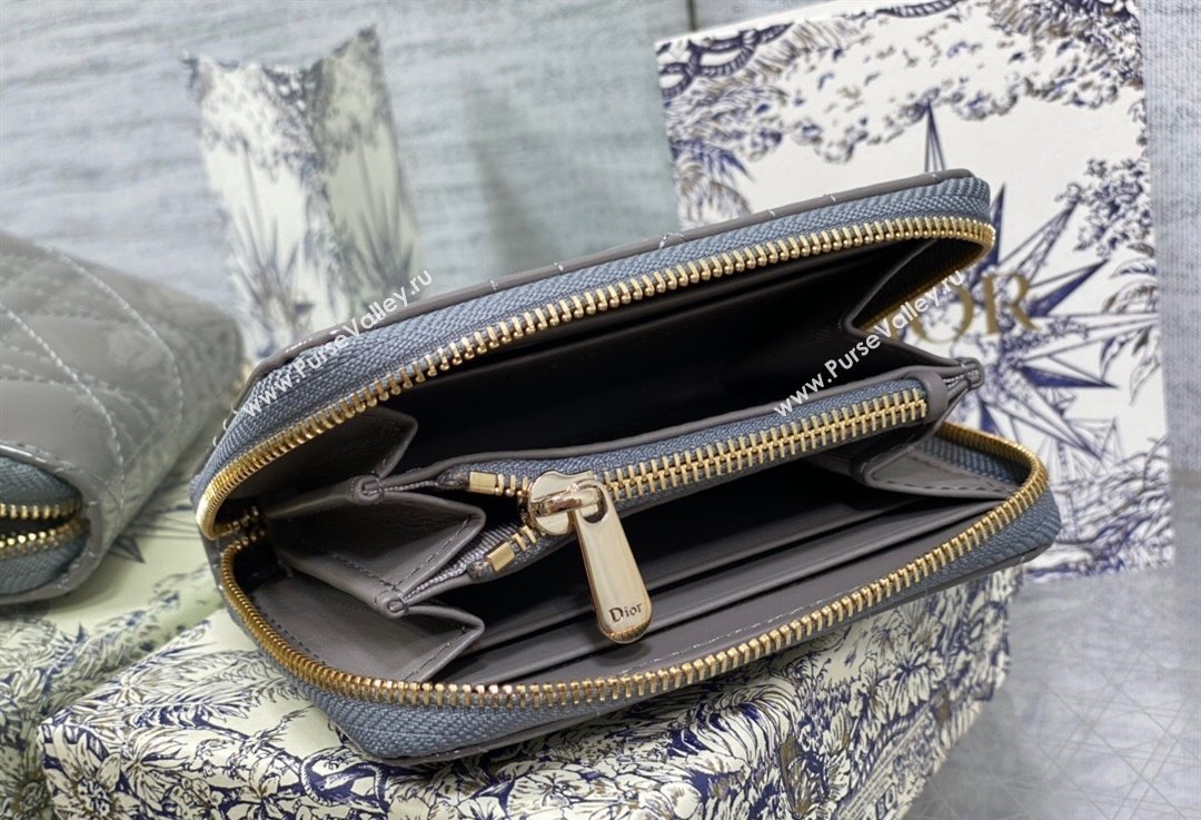 Lady Dior Voyageur Small Coin Purse in Gray Patent Cannage Calfskin 2024 (XXG-23112518)