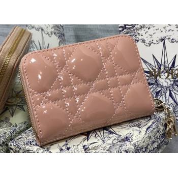 Lady Dior Voyageur Small Coin Purse in Nude Pink Patent Cannage Calfskin 2024 (XXG-23112520)