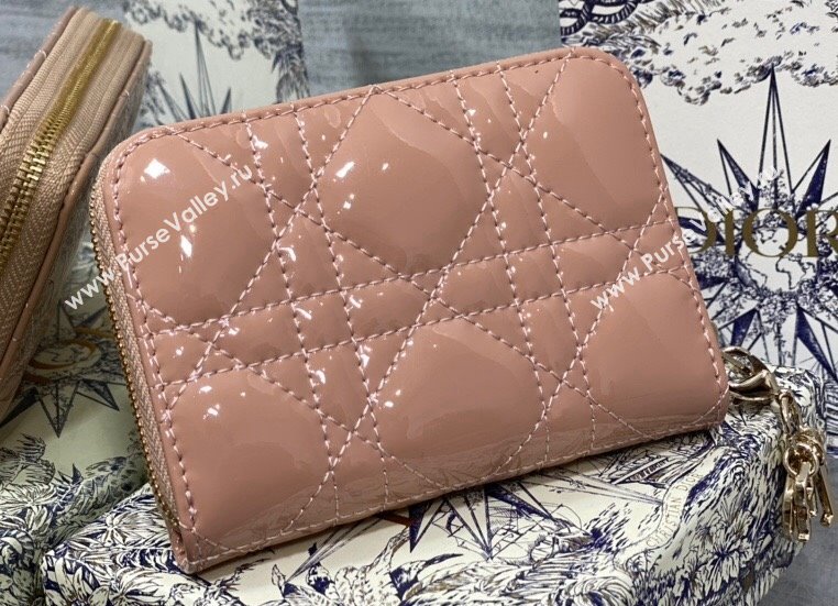 Lady Dior Voyageur Small Coin Purse in Nude Pink Patent Cannage Calfskin 2024 (XXG-23112520)