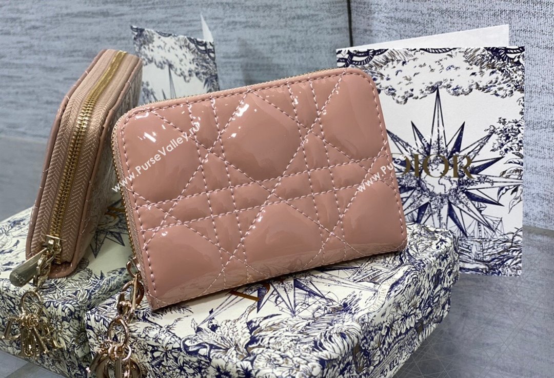 Lady Dior Voyageur Small Coin Purse in Nude Pink Patent Cannage Calfskin 2024 (XXG-23112520)