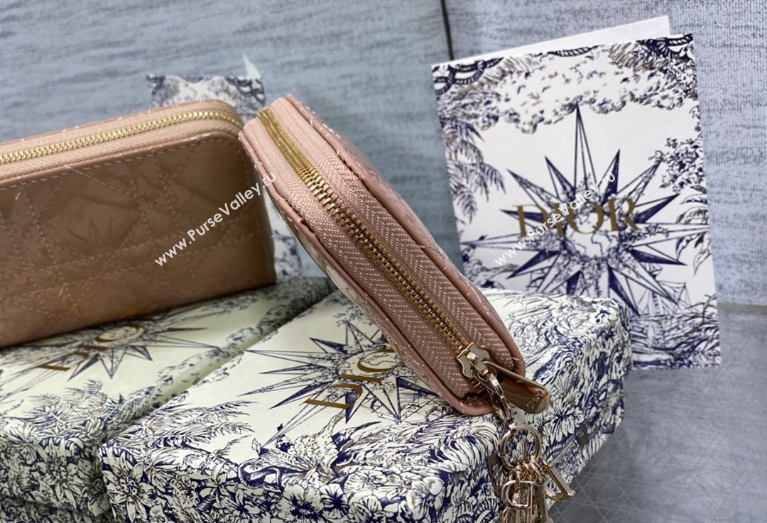 Lady Dior Voyageur Small Coin Purse in Nude Pink Patent Cannage Calfskin 2024 (XXG-23112520)