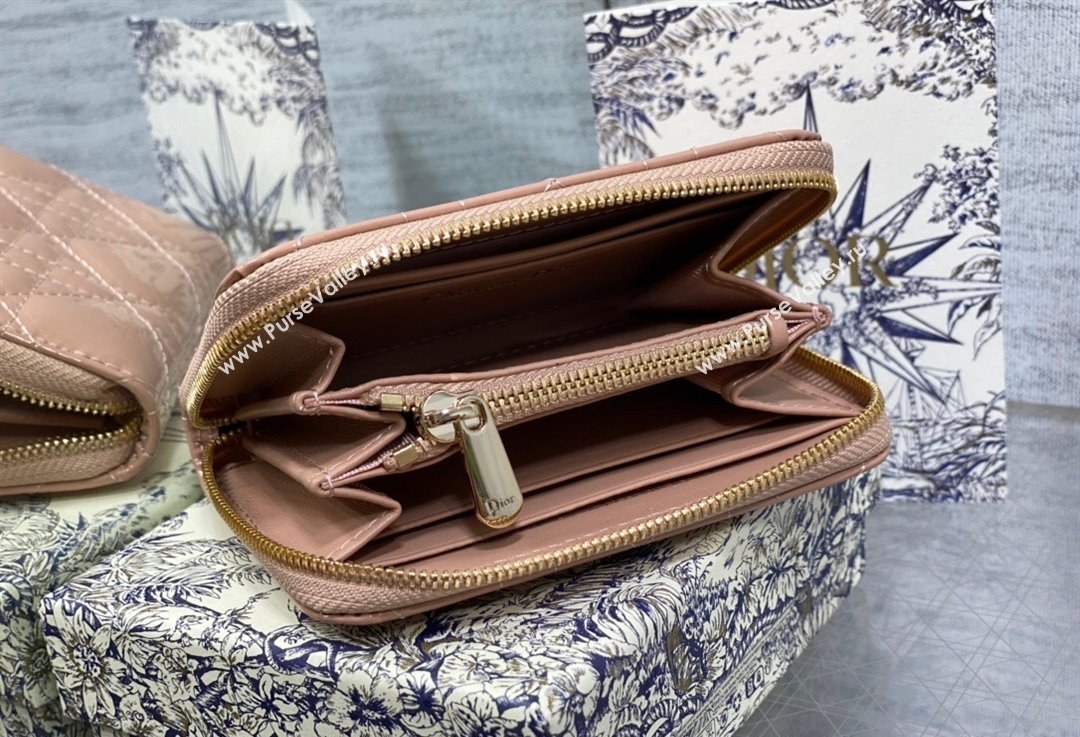 Lady Dior Voyageur Small Coin Purse in Nude Pink Patent Cannage Calfskin 2024 (XXG-23112520)