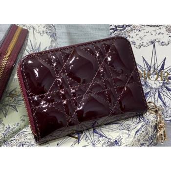 Lady Dior Voyageur Small Coin Purse in Burgundy Patent Cannage Calfskin 2024 (XXG-23112517)